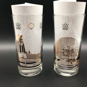 Montreal EXPO 67 Country Glasses Set of 2 - UNITED STATES and BRITIAN Black Gold